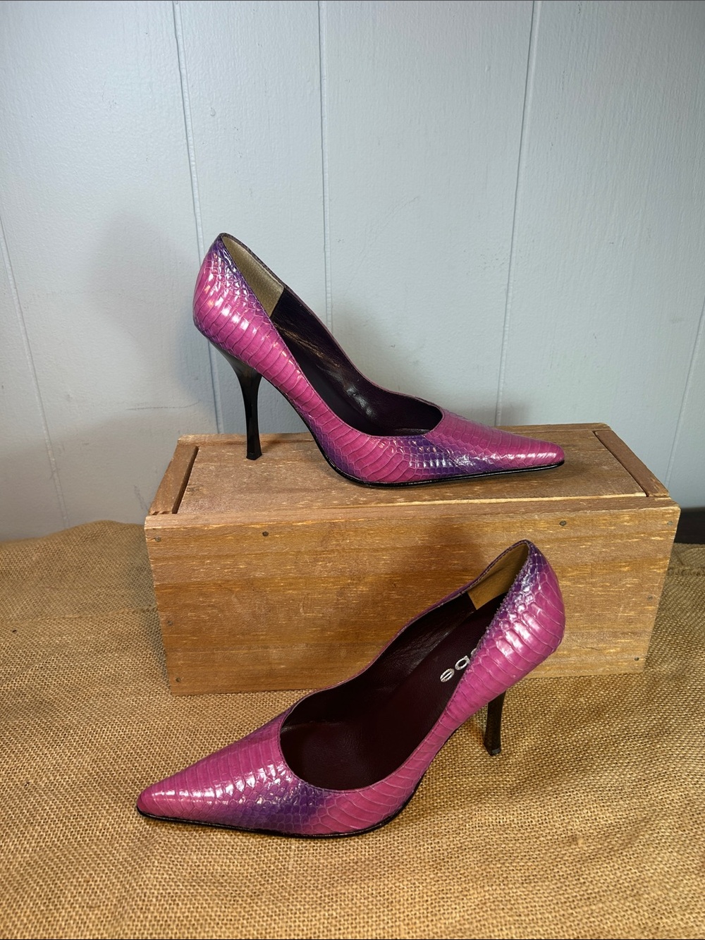 bebe Purple-Pink Snakeskin Pointed Toe Stiletto Pumps